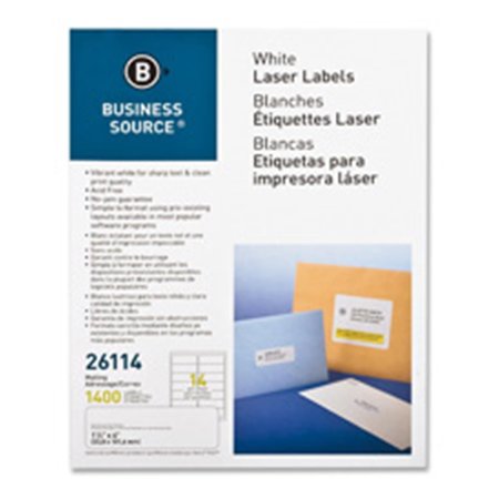 BUSINESS SOURCE Mailing Labels- Laser- 1.33 in. x 4 in.- 1400-PK- White BSN26114